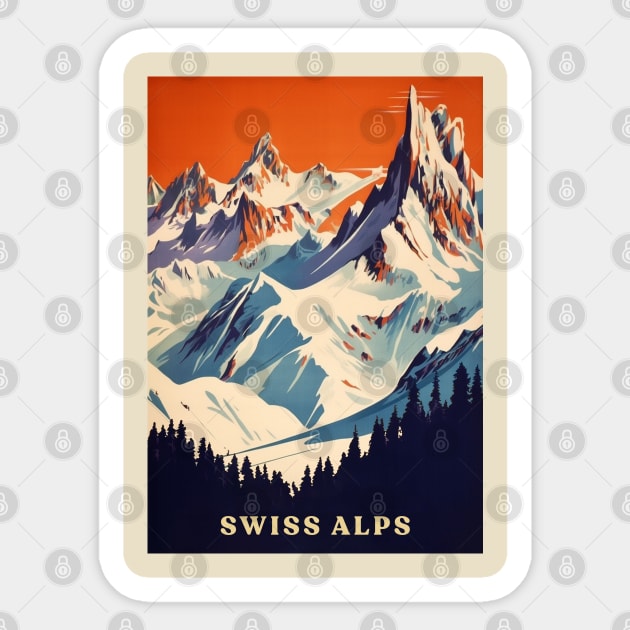 Swiss Alps Sticker by Retro Travel Design